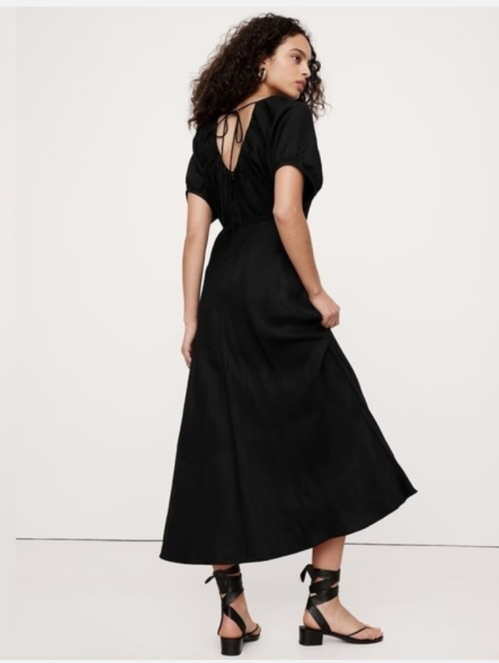 Banana Republic Black Viscose-Linen Ruched Long Midi Dress 10